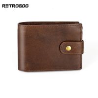 RETROGOO Vintage Men Wallets Cow Leather Wallet Coin Pocket Purse Short Wallet Retro Classic Card Holder Male Money Bag