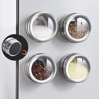 Magnetic Spice Jar Sealed barbecue storage box powder box stainless steel Wall-mounted seasoning tank set with stickers 70ML