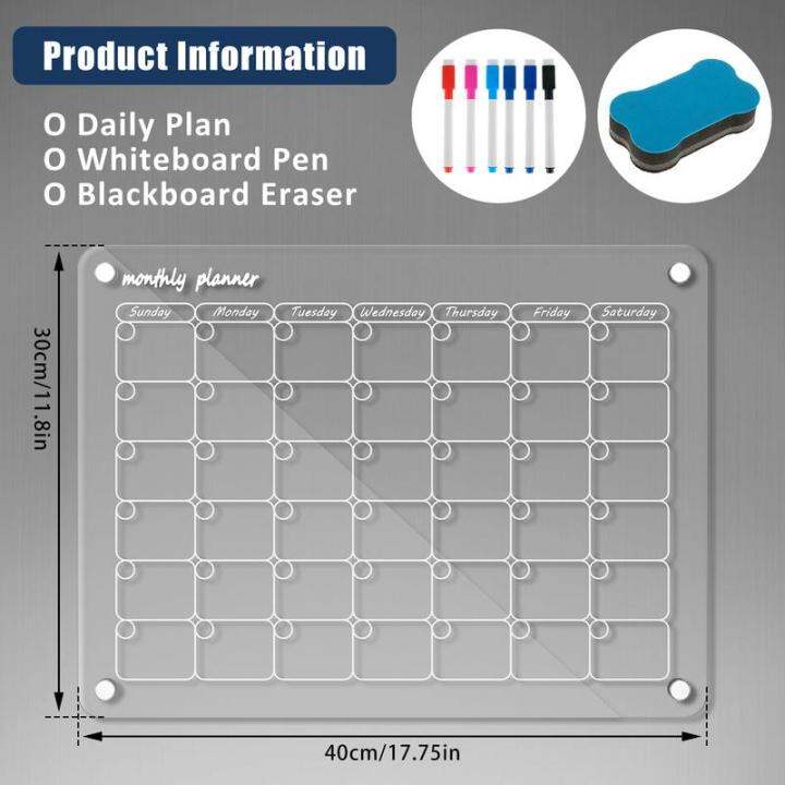 ชุดปฏิทินแม่เหล็กอะคริลิค-wls-สำหรับตู้เย็นตู้เย็นอะคริลิคโปร่งใสบอร์ดปฏิทินลบได้สำหรับปฏิทินแม่เหล็กนำมาใช้ใหม่ตู้เย็นบอร์ดปฏิทินลบแบบแห้ง