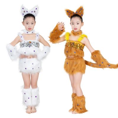 2 Colors Lovely Cat Costumes For Children Stage Performance Dance Suits Kids Kindergarten Dancer Animal Clothing