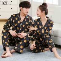 BZEL Mens Pajamas Sets Long Sleeve Lovers Clothes New Silk Satin Sleepwear Home Wear Couples Pyjamas Men Sleep Lounge Pijamas