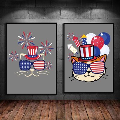 4th Of July Cat Comic Wall Art-การตกแต่งและของขวัญปาร์ตี้ที่สมบูรณ์แบบ