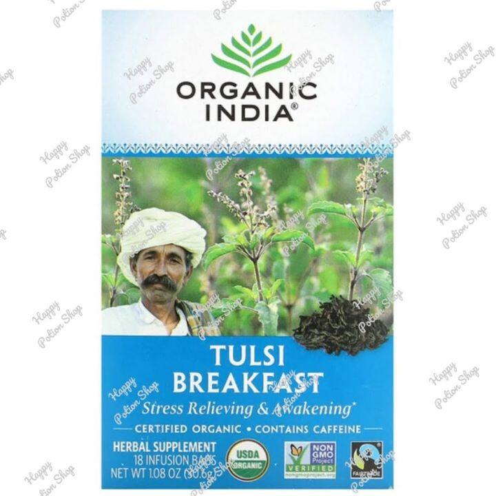 ชาอินเดีย-organic-india-herbal-tea-tulsi-breakfast-ชาสมุนไพรอายุรเวทออร์แกนิค-1-กล่องมี18ซอง-ชาเพื่อสุขภาพนำเข้าจากต่างประเทศ