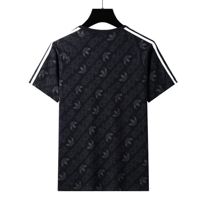 adidas-new-มีสำหรับทั้งหญิงและชายสั้นกีฬาใหม่ฤดูร้อนขายดีเสื้อยืดคอกลมพิมพ์ลายโลโก้โคลเวอร์ลำลองทั้งหมดเสื้อนักเรียนแฟชั่น