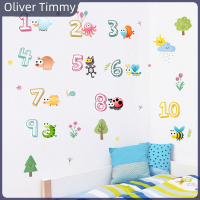 [Oliver Timmy] สัตว์น่ารักที่มีสติ๊กเกอร์ติดผนังตัวเลขอาหรับสำหรับห้องชั้นเรียนอนุบาล