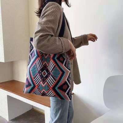 Korean Shopping Bag Handbag Knitted Bag Literary Handbag Autumn And Winter Versatile Bag Shopping Bag Woolen Bag