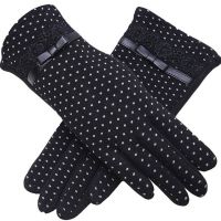 Fashion Female Winter Warm Women Outdoor Sports Touch Screen Plus Cashmere Gloves Lady Bow Lace Cotton Full Finger Gloves 13A