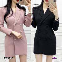 P9957 เดรสปกสูทแขนยาว long sleeve suit collar