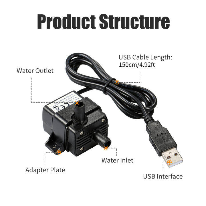 decdeal-usb-brushless-ปั๊มน้ำ-ultra-quiet-mini-dc5v-มอเตอร์ไมโครไร้แปลงถ่านน้ำและน้ำมันปั๊มกันน้ำปั๊มน้ำพุในน้ำ-aquarium-หมุนเวียน120l-h-1-2w-lift-3-28ft