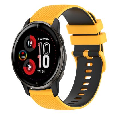 สำหรับ Garmin Venu 2 Plus 20Mm ตาหมากรุกสองนาฬิกาซิลิโคนสี (สีเหลือง + สีดำ) (ขายเอง)