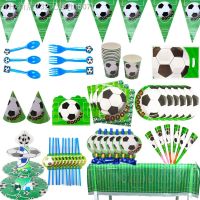 【CW】❒  Football Decorations 1st Birthday Cutlery Napkins Paper Cups Tablecloths Flagpoles Kids Favorite Boys Decorati