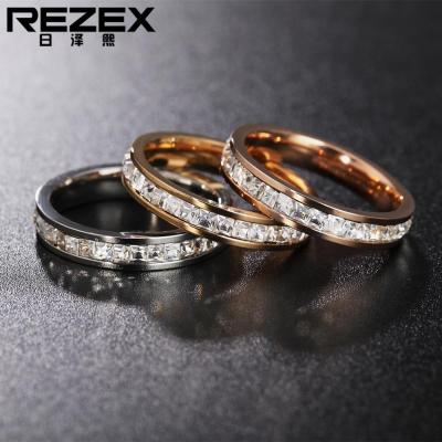 REZEX เครื่องประดับแฟชั่นเพชรวิบวับบุคลิกภาพทองคำสีกุหลาบไทเทเนียมแหวนเหล็ก