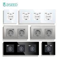 BSEED Single Wall EU Socket with USB Type-c Interfaces 2.1A Double Power Outlets Triple Electric Sockets 16A Glass Panel