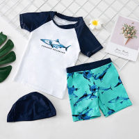 1-8 Years Boys 3 Pieces Swimwear Kids Swimsuit for Children Shark Print Toddler Baby Splitted Bathing Clothes Swimming Suit