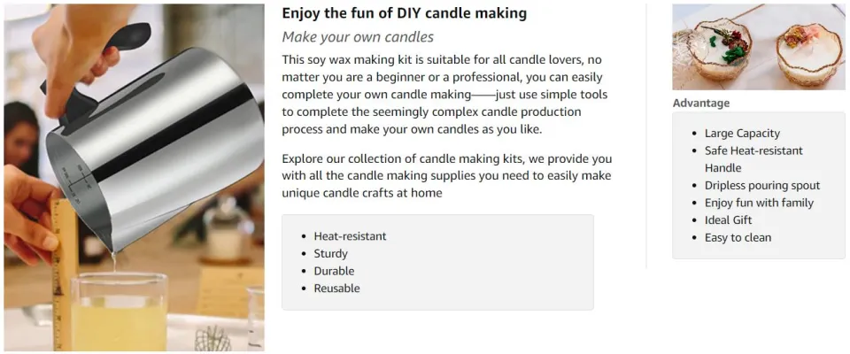 Candle Making Pouring Pot with Electric Hot Plate for Melting Wax Pot and  Long Stain Spoon Candle Making Kit for Adults Beginner