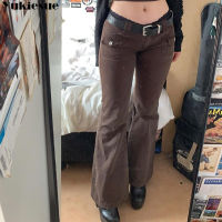 Aesthetics Low Waist Brown Pants women Y2K Streetwear Vintage Slim womens Flare Pants 90s Fashion Outfits Casual Long Trousers