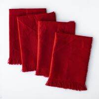 LINEN NAPKIN WITH FRINGING SET IN BOLD RED ผ้าเช็ดปากลินินสีแดงเข้มขอบรุ่ย