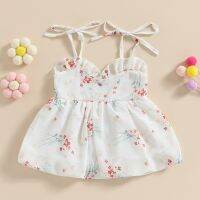 FOCUSNORM 0-3Y Summer Baby Girl Sweet Dress Tie-up Spaghetti Straps Flower Print Mesh Lace Chiffon Dress for Casual Daily  by Hs2023