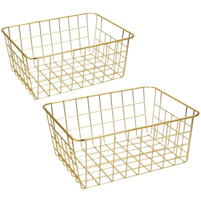 Wire Baskets, Gold 2 Pack Wire Basket, Organizing Storage Crafts Decor Kitchen (Gold )