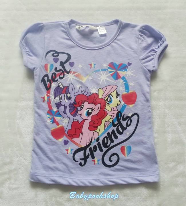 H&amp;M : เสื้อยืด สกรีนลายม้าโพนี่ best friend สีฟ้าอ่อน สีม่วง สีชมพู size 6-12y