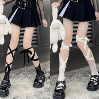 【LZ】┅  Meias arrastão para mulheres sexy cross bandage irregular biqueira moda estilo japonês lolita jk tubo médio meias de bezerro 1 pc