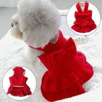 Woolen Skirt Pet clothing red pet hairy new year 39;s dress Red Skirt Bow Skirt Pet Supplies Comfortable Christmas Style Warm Sweet