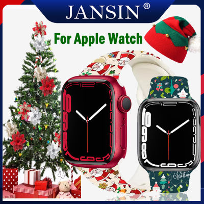 กิ๊ฟคริสต์มาส สาย สำหรับ Apple Watch Series 7 สาย 45mm 41mm สายซิลิโคน สำหรับ Apple Watch 7 6 SE 5 4 3 2 1 Cartoon Christmas gifs