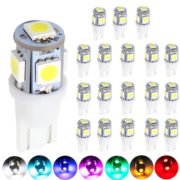 20pcs-w5w-t10-168-led-bulbs-5050-5-smd-white-red-yellow-ice-blue-pink-car-dome-reading-trunk-lights-auto-width-clearance-lamp