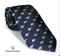 Giorgio Del Sarto Elephant Silk Necktie Blue with Yellow ElephantFabric Texture เนคไทสีน้ำเงินลายช้างมีเท็กเจอร์