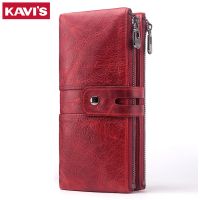 【CW】♗◈  KAVIS Womens Wallet Leather Clutch with Blocking Cards Holder Zip Coin Purse Large Capacity Cell