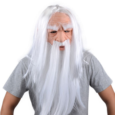 Christmas Old Man Long White Beard Witch Cosplay Mask Adult Latex Costume Headgear One Size