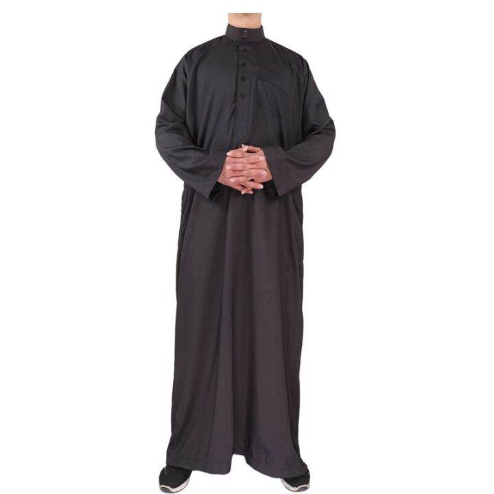 Muslim Mens Long Robes Islamic Abaya Clothing Stand Collar Jua Thobe