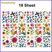 LINNANZHUBING 18 Sheet สองด้าน สติกเกอร์ติดหน้าต่างแบบคงที่ ผีเสื้อดอกไม้ผีเสื้อ พีวีซีพีวีซี สติ๊กเกอร์ติดหน้าต่าง ใช้งานได้จริง ถอดออกได้ อุปกรณ์ตกแต่งหน้าต่าง กระจกสำหรับผู้หญิง