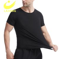 【CW】 LAZAWG Sweat Shaper Fashion Short Sleeve Tops Slimming Shirt with Zipper Sauna Vest Shapewear for Men Workout Shapers Shirts