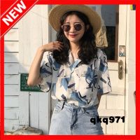 qkq971 WomenS Printed Shirt, Summer Hawaiian Vacation Short Sleeve Top V-Neck Harbor Floral Shirt