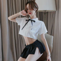 Long night sexy underwear sexy perspective student white shirt bow uniform seduction pleated skirt 1024 XP4N