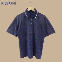 เสื้อโปโลคอปกผู้ชายแขนสั้น สีม่วงลายแดงขาว มือสอง แบรนด์ RIOLAND