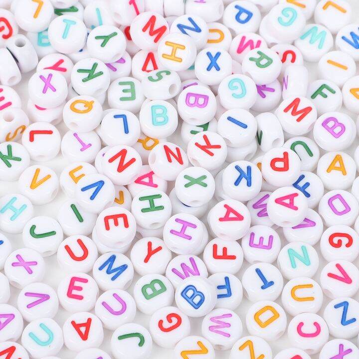 【CW】 ☂ 7mm Colorful Letter Beads Acrylic Round Flat Alphabet Loose For