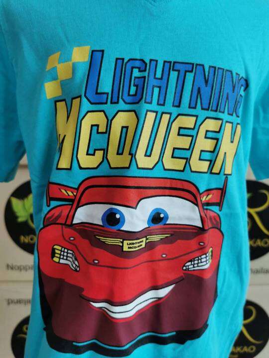 เสื้อยืดคอวี-polomino-ลาย-lighting-mcqueen-เนื้อผ้าดี-nbsp-size-110-4-6y-122-6-8y