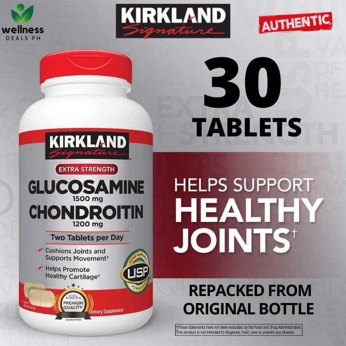 Kirkland Glucosamine Chodroitin Glucosamine 30 TABLETS REPACKED HCI 1500 mg Chondroitin Sulfate