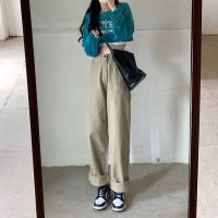 【Ready stock】Korean ins R Loose Wide leg trousers women clothes High waist All Match Straight-leg Jeans trouser