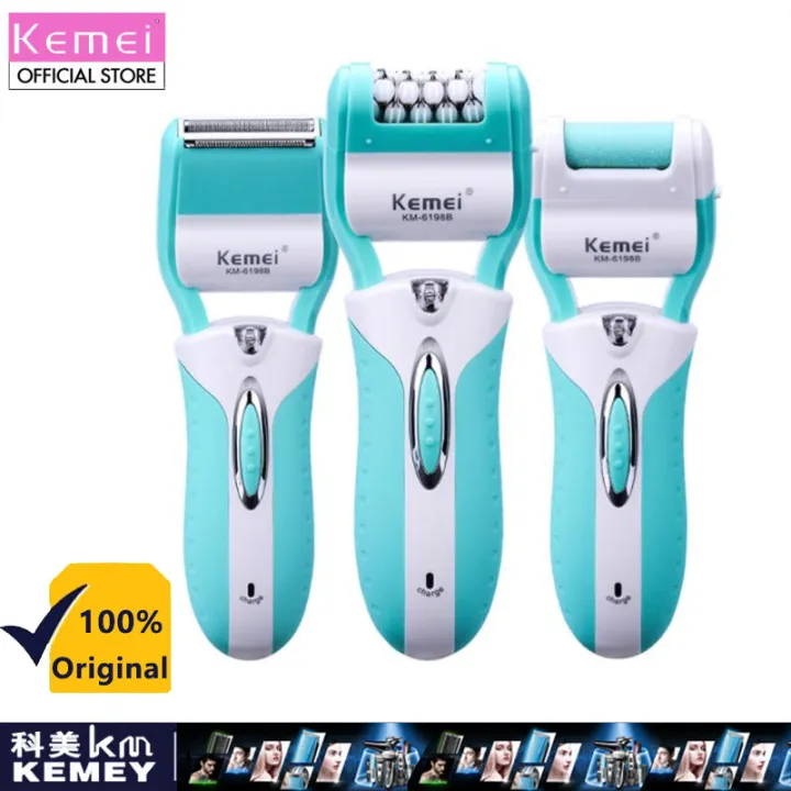 Kemei 3 in 1 Electric Lady Epilator Women Razor Rechargeable Calluses