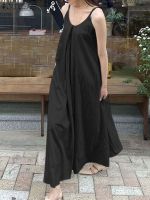 【HOT】✥△▥ ZANZEA Straps Causal V Neck Sleeveless Vestidos Sundress Oversize Robe Beach Kaftan