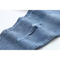 Plus Size Womens Stretchable Jeans Blue Elastic Waist Ankle Denim Trousers with Holes