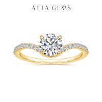 ATTAGEMS แหวนเพชรโมอิสขนาด18K 14K 10K สีเหลืองทองสำหรับผู้หญิง3.0CT วันเกิด9.0มม. แต่งงานใหม่