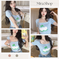 Mira_shop เสื้อครอปคอกว้าง แขนสั้นน่ารัก เสื้อแฟชั่นผญ 20040#