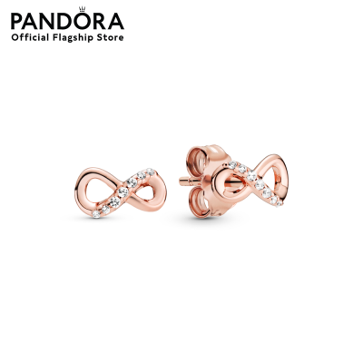 Infinity Pandora Rose stud earrings with clear cubic zirconia