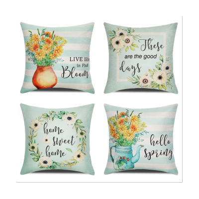 Spring Pillow Covers 18X18 Set of 4, Spring Decorations Flower Farmhouse Throw Pillow Covers, Home Couch Decor