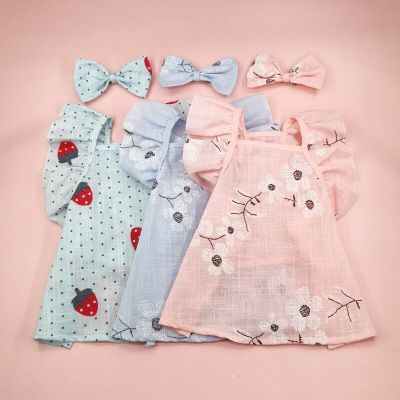 Strawberry Flower Dress for Dogs Clothes Cat Small Cherry Print Dog Pet Clothing Flying Sleeve Skirt Cute Thin Summer Pink Girl Dresses