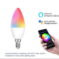 TUYA Tuya หลอดไฟอัจฉริยะ WiFi + โหมดบลูทูธคู่ E14E12พอร์ต Alexa Voice ควบคุม RGB LED เปลี่ยนสีไฟหลากสีสันทำงานร่วมกับ-Mazon Echo A-LEXA และ Goo-Gle บ้าน